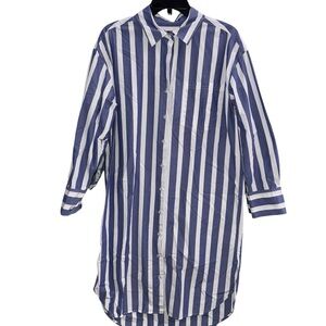 Banana Republic 100% Cotton Navy and White Striped Shirt Dress Size Medium